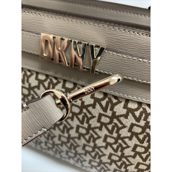 DKNY Purse Beckett Satchel Brown Beige Leather Crossbody Bag Top Handle Handbag - Picture 9 of 9